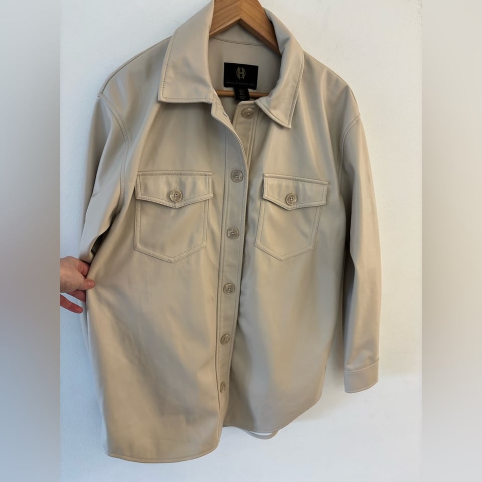 Starluv.ca: House of Harlow 1960 Revolve Vegan Leather Shacket Button Up  Jacket Sz. S, Beige